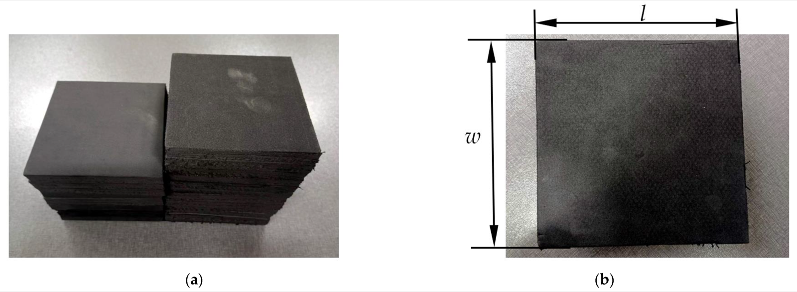 Open-access research figure showing EVA foam specimens and sample dimensions