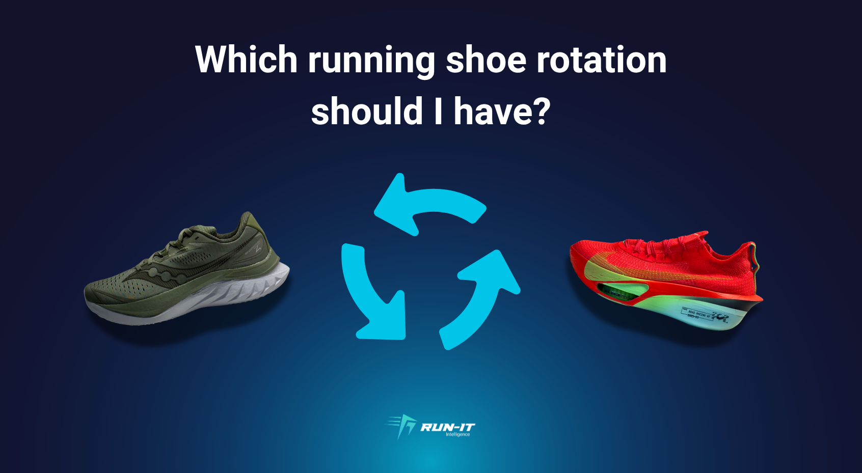 Run-It graphic asking which running shoe rotation should I have with two road shoes and rotation arrows
