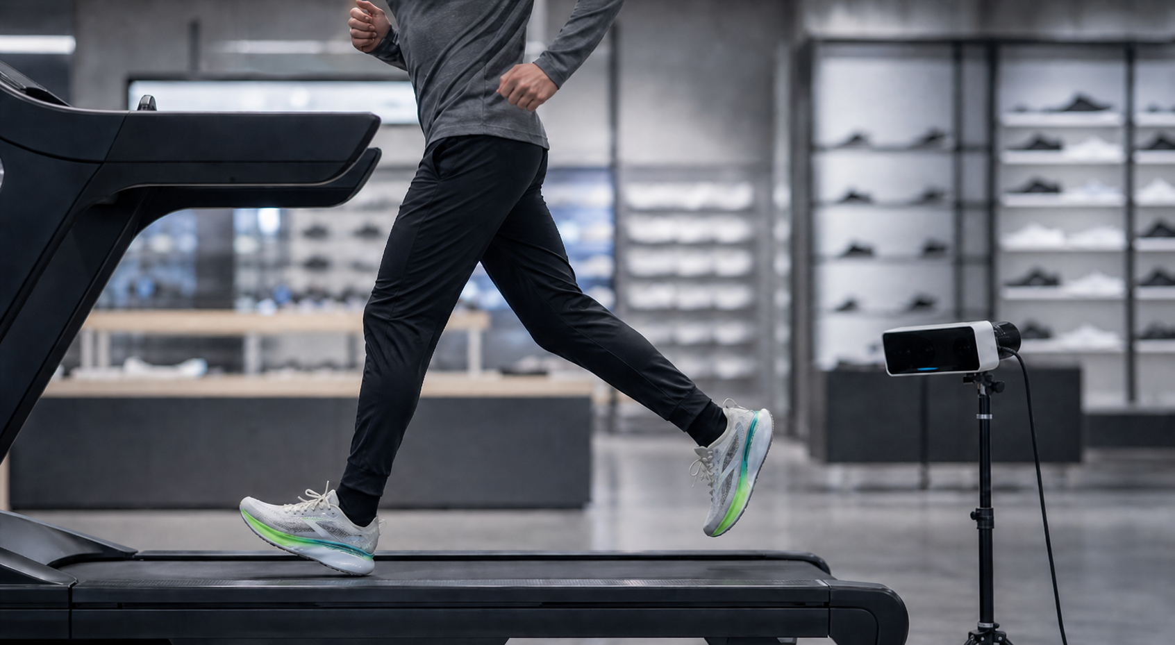 Runner on a treadmill during in-store gait analysis